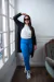 Pantalón de bengalina corte clásico semi chupín tiro alto azul aero - comprar online