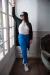 Pantalón de bengalina corte clásico semi chupín tiro alto azul aero