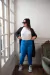 Pantalón de bengalina corte clásico semi chupín tiro alto azul aero - OKDENIM