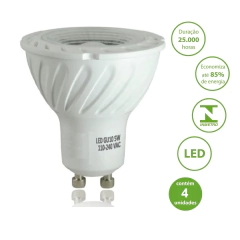 Kit 4 Lâmpadas Dicróica Led 5w 6000k Branco Frio Gu10