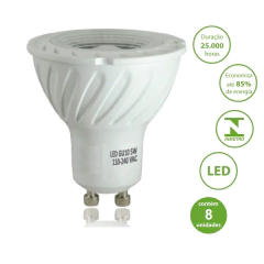 Kit 8 Lâmpadas Dicróica Led 5w 3000k Branco Quente Gu10