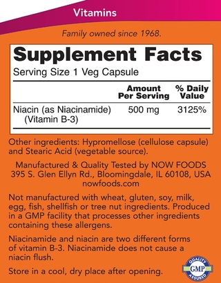 Niacinamide 500 mg (100 caps.) - NOW - comprar online