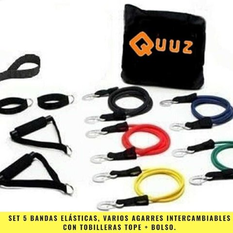 Set 5 Bandas Elásticas, Varios Agarres Intercambiables con Tobilleras Importado - MM Fitness