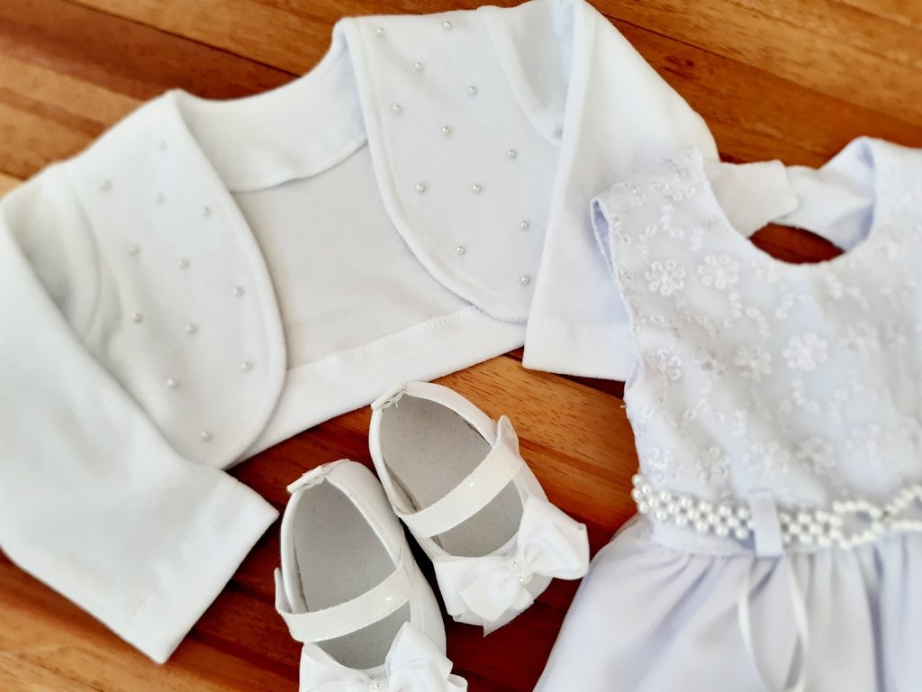 Vestido De Bebe Branco Com Bolero Menina Bonita