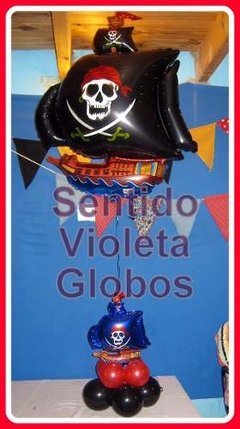 Globo Barco Pirata Gigante Helio Aire Azul Negro en internet