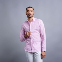 Camisa SlimFit Rosa con lineas blancas