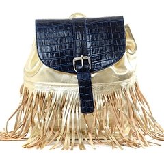 Mochila Mujer de Cuero Liso Dorado | Modelo Evelyn