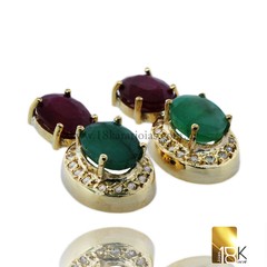 Par de Brincos em Ouro Amarelo 18k Com Diamantes Esmeralda e Rubi Código: 18KBOADP0014 - comprar online