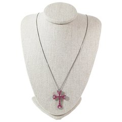 colar semijoia crucifixo em pedras cristais rubi e zircônias, banhado a ródio negro