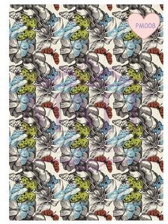 Diseño flores grises con mariposas