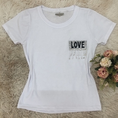 T- shirt gola careca manga curta LOVE STRASS
