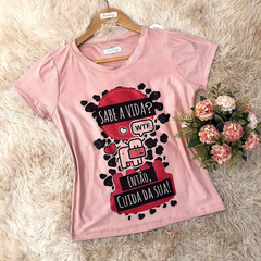 T-shirt manga curta aplicação CUIDA DA SUA