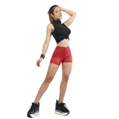 Shorts Engomado Negro-Rojo Drapeado En La Cola Efecto Push Up en internet