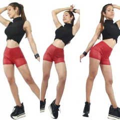 Imagen de Shorts Engomado Negro-Rojo Drapeado En La Cola Efecto Push Up