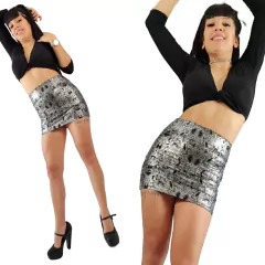 Minifalda Tubo engomada en reptil plata Sexy - comprar online