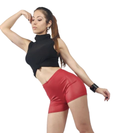 Shorts Engomado Negro-Rojo Drapeado En La Cola Efecto Push Up - comprar online