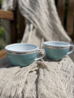 Taza de té sin plato oro turquesa
