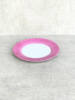 Plato Postre Oro Dots Fucsia - comprar online