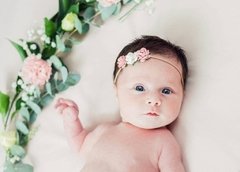 Tiara Infantil com Laço para Bebe de Flores de Feltro para Cabelo de Recem Nascido