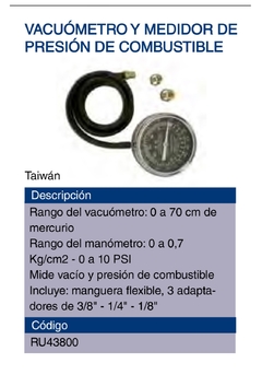 Vacuómetro y medidor de presión de combustible Ruhlmann - Ferreteria Plazoleta San Miguel