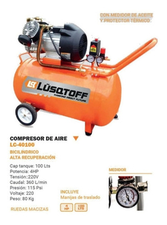Compresor 4hp 100lt Mando directo Lusqtoff (lc-40100) - comprar online