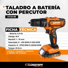 Taladro Atornillador Percutor Inalámbrico (ATL18-8B) Lusqtoff - comprar online