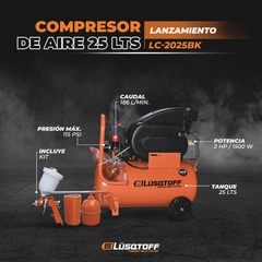 COMPRESOR DE AIRE 2HP 25LTS CON KIT LC-2025BK en internet