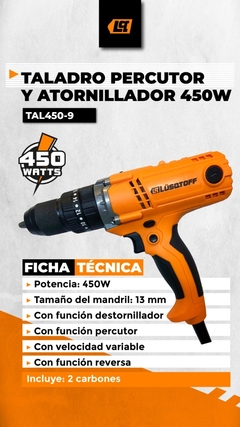 TALADRO ATORNILLADOR CON PERCUSION 13MM 450W (TAL450-9) LUSQTOFF - comprar online