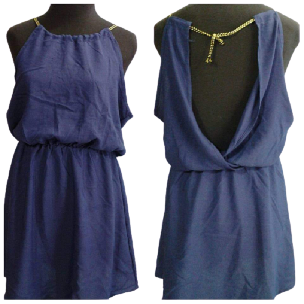 Vestido corto de fibrana, azul Francia, talle amplio (mc061216)