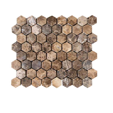 Venecita Revestimiento Hexágono de Mármol Marron Imperial para Baño y Cocina 31 cm x 27 cm