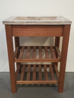 VANITORY 3 AGUJEROS MUEBLE Y MESADA TRAVERTINO MADERA MACIZA COLOR ROBLE 63 CM X 45 CM - comprar online