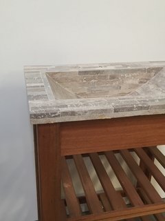 VANITORY 3 AGUJEROS MUEBLE Y MESADA TRAVERTINO MADERA MACIZA COLOR ROBLE 63 CM X 45 CM - Murr Tienda Online