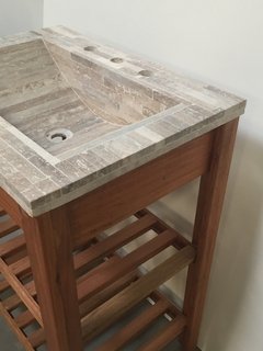 VANITORY 3 AGUJEROS MUEBLE Y MESADA TRAVERTINO MADERA MACIZA COLOR ROBLE 63 CM X 45 CM - tienda online