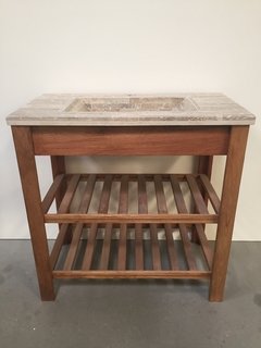 VANITORY MONOCOMANDO MUEBLE Y MESADA TRAVERTINO MADERA MACIZA COLOR ROBLE 84 CM X 45 CM - comprar online