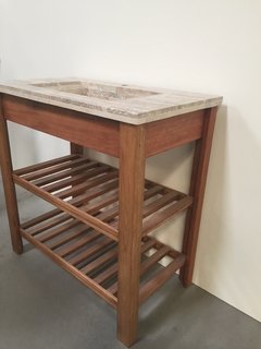 VANITORY MONOCOMANDO MUEBLE Y MESADA TRAVERTINO MADERA MACIZA COLOR ROBLE 84 CM X 45 CM en internet