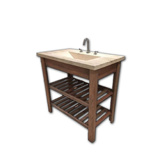 VANITORY 3 AGUJEROS MUEBLE Y MESADA MÁRMOL TRAVERTINO MADERA MACIZA COLOR ROBLE 84 CM X 45 CM