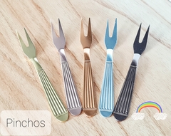 Pinchos Mini Tenedor Picada Copetin Pincho Aluminio Anodizado X 6 Ud
