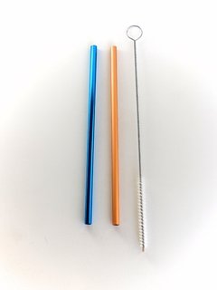 Imagen de Bolsita de 2 Sorbetes Pajitas Aluminio de Color Reutilizable Colores incluye Cepillo Limpia Sorbetes
