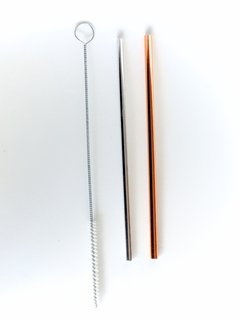 Imagen de Bolsita de 2 Sorbetes Pajitas Aluminio de Color Reutilizable Colores incluye Cepillo Limpia Sorbetes