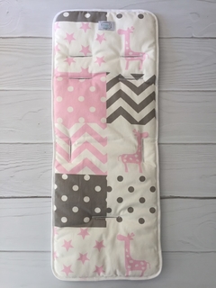 COLCHONCITO PATCHWORK ROSA, GRIS Y BLANCO