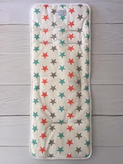 COLCHONCITO ESTRELLAS VERDE AGUA, CORAL Y GRIS