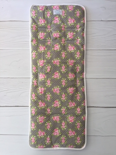 COLCHONCITO GRIS CON FLORES ROSAS