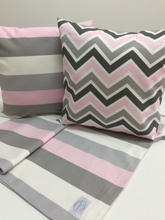 KIT CHEVRON Y RAYAS ROSA, GRIS Y BLANCO