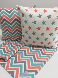 KIT CHEVRON Y ESTRELLAS CORAL, VERDE Y GRIS