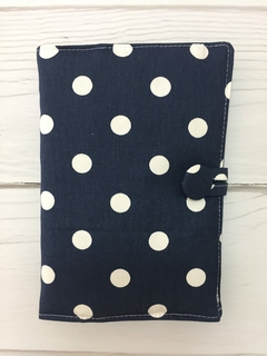 FUNDA LIBRETA SANITARIA AZUL CON LUNARES BLANCOS