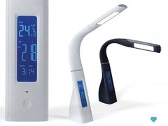 Lámpara de escritorio con reloj y temperatura