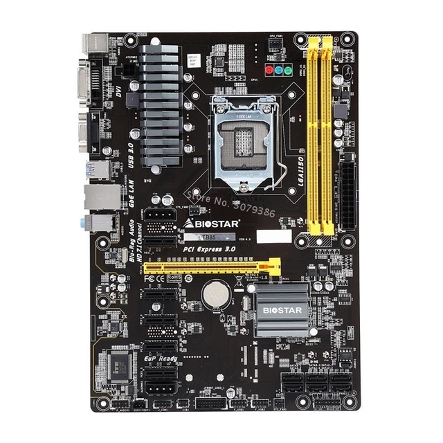 Biostar TB85 6GPU 6PCI-E Professional mineração BTC PRO placa-mãe de mesa  usada B85 LGA 1150 DDR3 16GB SATA3 USB2.0 USB3.0