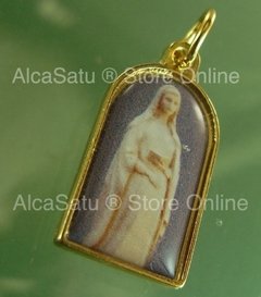 Imagen de 10 Medallas Dijes Virgen Dulce Espera Esmaltadas 2,5cm Doradas