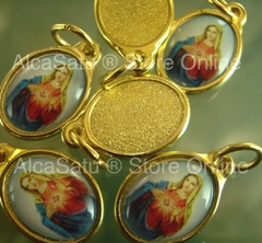 10 Medalla Dije Sagrado Corazón María Religioso Esmaltada 1,9cm Dorada