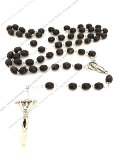 rosario madera alcasatu marron cruz rosarios virgen maria advocaciones